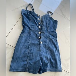 Spaghetti Strap Denim Short Romper